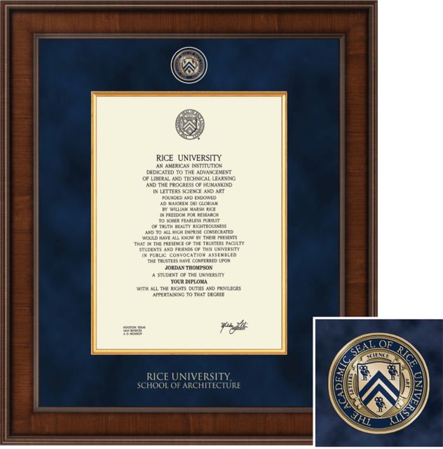 Church Hill Classics Presidential Diploma Frame. School of Architecture  - ONLINE ONLY