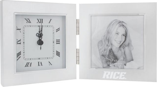 Rice Two Tone Photo Frame w/Clock Rice Engraved - ONLINE ONLY